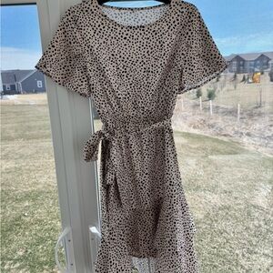 Petallush Beige and Black Polka Dot Wrap Dress